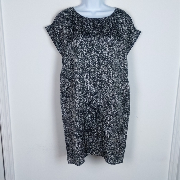 Eileen Fisher Silk Blend Black and White Printed Shift Dress, XS - Picture 2 of 7